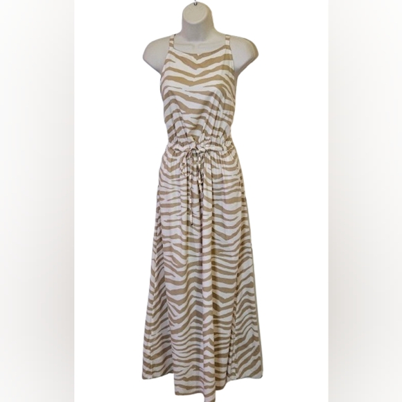 LOFT Tan & Cream Tiger Stripe Sleeveless Midi/Maxi Dress, Medium - Picture 6 of 16